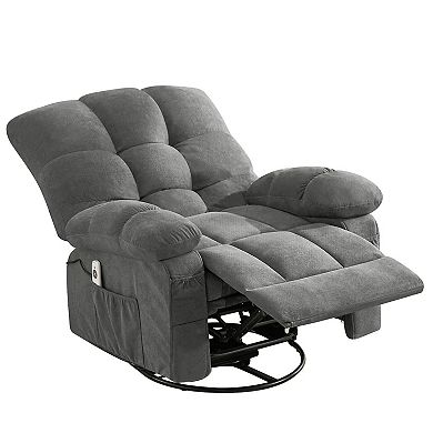 Fabric Swivel Manual Recliner with Massage and USB Port
