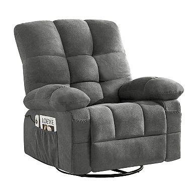 Fabric Swivel Manual Recliner with Massage and USB Port