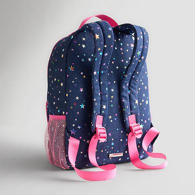 madden girl Denim Foil Star Backpack With Keychain Charm