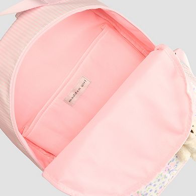 madden girl Floral Bow Print Backpack With Teddy Bear Keychain