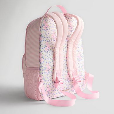 madden girl Floral Bow Print Backpack With Teddy Bear Keychain