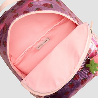 madden girl Metallic Strawberry Print Backpack With Plush Keychain