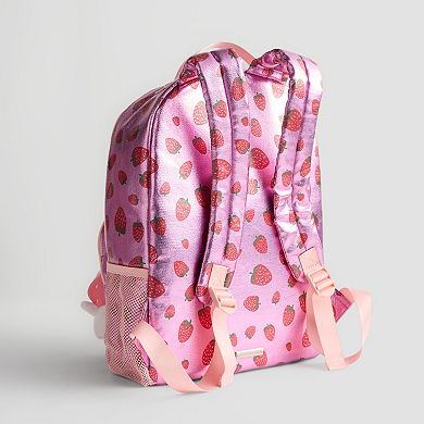 madden girl Metallic Strawberry Print Backpack With Plush Keychain