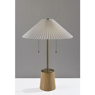 ADESSO Ophelia Dimmable Table Lamp with Pleated Shade and Wood Base
