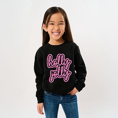 Holly Jolly Outline Puff - Youth Graphic Sweatshirt
