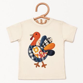 Plaid Turkey Patchwork Print - Toddler Short Sleeve Graphic T-Shirt