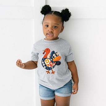 Plaid Turkey Patchwork Print - Toddler Short Sleeve Graphic T-Shirt