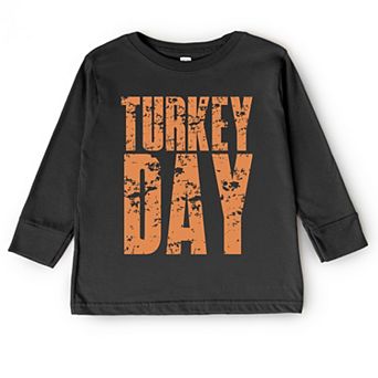 Turkey Day Block Distressed - Toddler Long Sleeve Graphic Tee