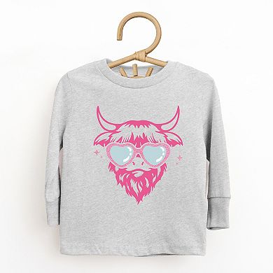 Cow Heart Glasses Glitter - Toddler Long Sleeve Graphic Tee