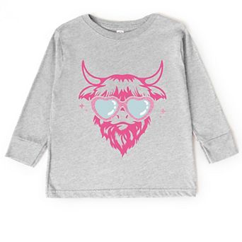 Cow Heart Glasses Glitter - Toddler Long Sleeve Graphic Tee