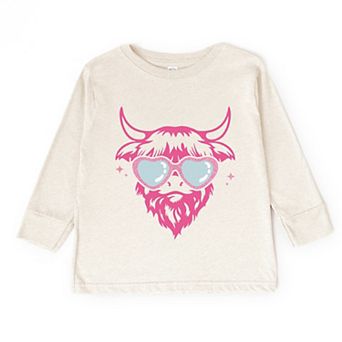 Cow Heart Glasses Glitter - Toddler Long Sleeve Graphic Tee