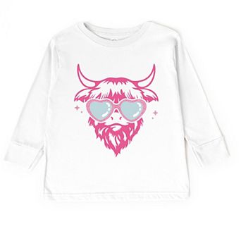 Cow Heart Glasses Glitter - Toddler Long Sleeve Graphic Tee