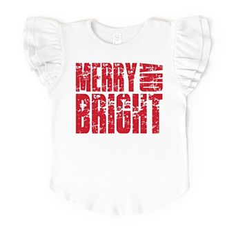 Merry and Bright Block Distressed - Flutter Sleeve Graphic T-Shirt