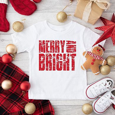 Merry and Bright Block Distressed - Toddler Short Sleeve Graphic T-Shirt