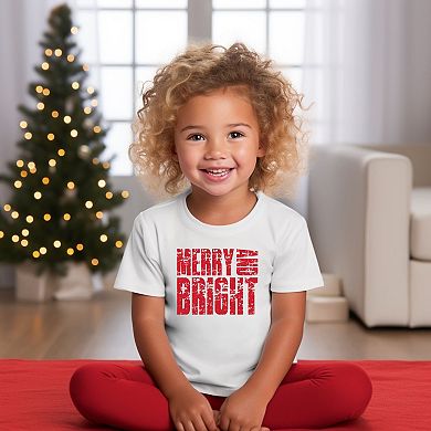 Merry and Bright Block Distressed - Toddler Short Sleeve Graphic T-Shirt