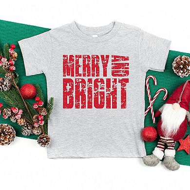 Merry and Bright Block Distressed - Toddler Short Sleeve Graphic T-Shirt
