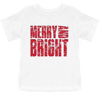 Merry and Bright Block Distressed - Toddler Short Sleeve Graphic T-Shirt