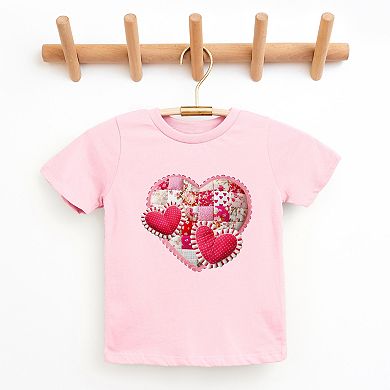 Hearts Patchwork Print - Youth Short Sleeve Graphic T-Shirt