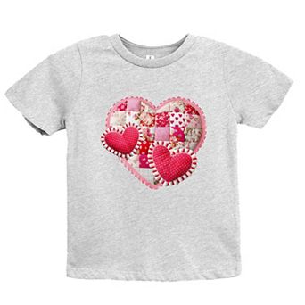 Hearts Patchwork Print - Youth Short Sleeve Graphic T-Shirt