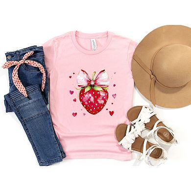 Coquette Strawberry Hearts Watercolor - Youth Short Sleeve Graphic T-Shirt