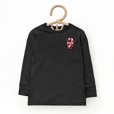 Candy Cane Bow Patchwork Print - Toddler Long Sleeve Graphic Tee