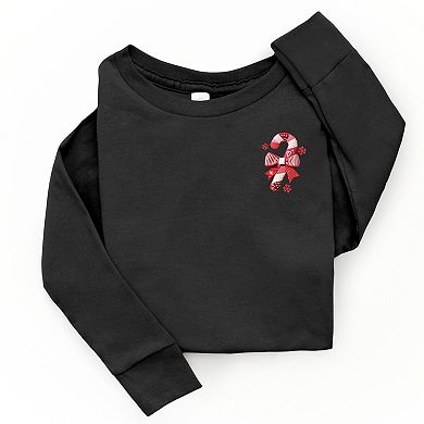 Candy Cane Bow Patchwork Print - Toddler Long Sleeve Graphic Tee