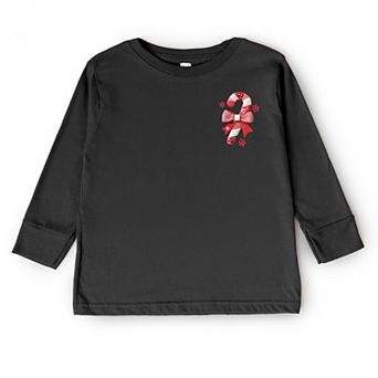 Candy Cane Bow Patchwork Print - Toddler Long Sleeve Graphic Tee