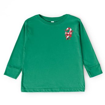 Candy Cane Bow Patchwork Print - Toddler Long Sleeve Graphic Tee