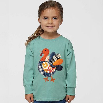 Plaid Turkey Patchwork Print - Toddler Long Sleeve Graphic Tee