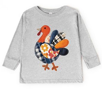 Plaid Turkey Patchwork Print - Toddler Long Sleeve Graphic Tee