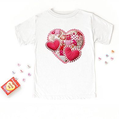 Hearts Patchwork Print - Youth Short Sleeve Graphic T-Shirt