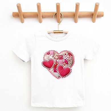 Hearts Patchwork Print - Youth Short Sleeve Graphic T-Shirt