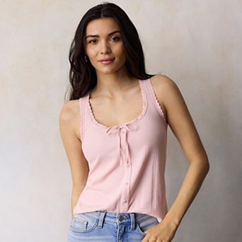 Women's LC Lauren Conrad Pointelle Lace Trim Tank Top