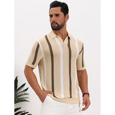 Men's Hollow Knit Polo Shirt V Neck Short Sleeve Golf Polo Shirts