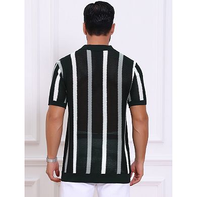 Men's Hollow Knit Polo Shirt V Neck Short Sleeve Golf Polo Shirts