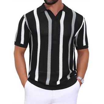 Men's Hollow Knit Polo Shirt V Neck Short Sleeve Golf Polo Shirts