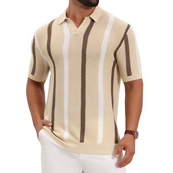 Men's Hollow Knit Polo Shirt V Neck Short Sleeve Golf Polo Shirts