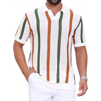 Men's Hollow Knit Polo Shirt V Neck Short Sleeve Golf Polo Shirts