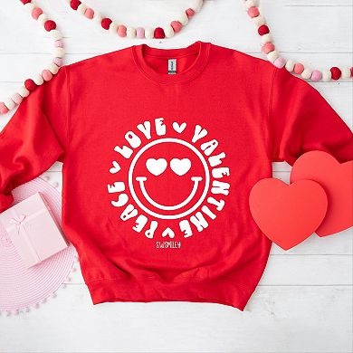 S.W.Smiley Peace Love Valentine Smiley - Women's Graphic Sweatshirt