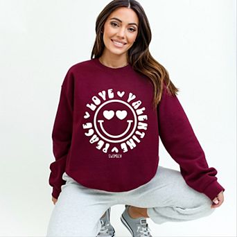 S.W.Smiley Peace Love Valentine Smiley - Women's Graphic Sweatshirt