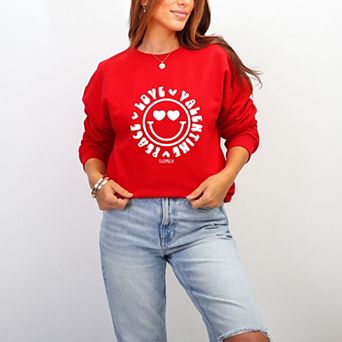 S.W.Smiley Peace Love Valentine Smiley - Women's Graphic Sweatshirt