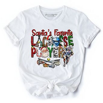 Santa’s Favorite Lacrosse Player Plaid Christmas T-Shirt, Sports Team Holiday Tee