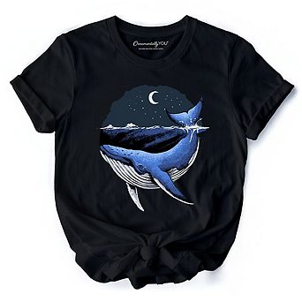 Moonlit Whale Vintage T-Shirt, Night Ocean Retro Tee