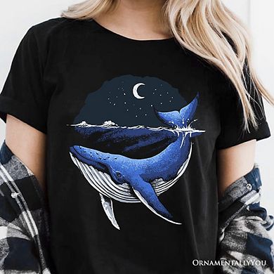 Moonlit Whale Vintage T-Shirt, Night Ocean Retro Tee
