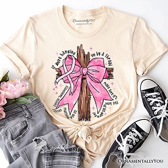 Breast Cancer Pink Bow Cross T-Shirt, Awareness Faith Christian Tee