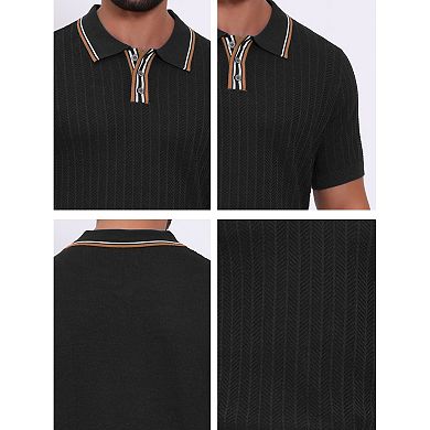 Men's Knitted Polo Shirt Ribbed Hem Short Sleeve Textured Golf Shirts