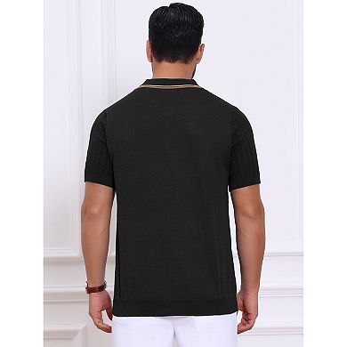 Men's Knitted Polo Shirt Ribbed Hem Short Sleeve Textured Golf Shirts