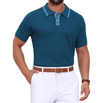 Men's Knitted Polo Shirt Ribbed Hem Short Sleeve Textured Golf Shirts