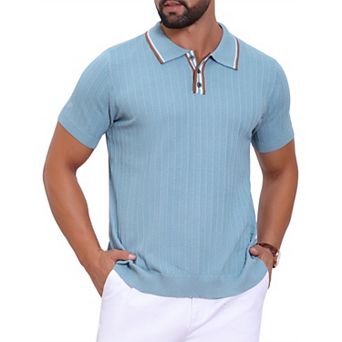 Men's Knitted Polo Shirt Ribbed Hem Short Sleeve Textured Golf Shirts