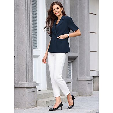 Women's Business Casual Blazer Short Sleeve Lapel Collar Summer Suit Jackets Work Blazers